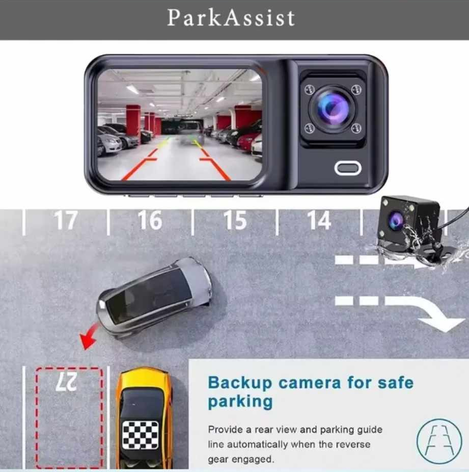 Dashcam 3 EN 1 FULL HD WIFI VIDURE APP